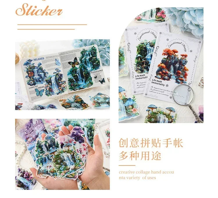 10 Pcs/bag Dreaming Waterfalls Washi Paper Sticker Bag Watercolor Painting Design