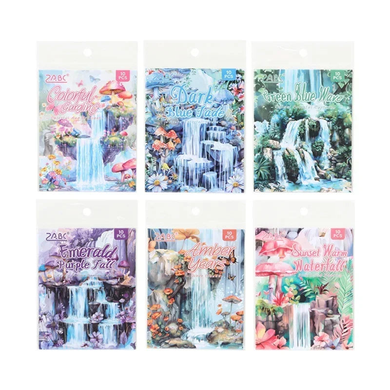 10 Pcs/bag Dreaming Waterfalls Washi Paper Sticker Bag Watercolor Painting Design