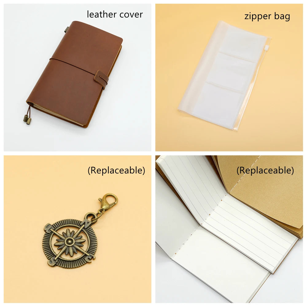 100% Handmade Genuine Leather Traveler's Notebook Travel Diary Journal Vintage Cowhide Gift Planner Free Lettering Embosse