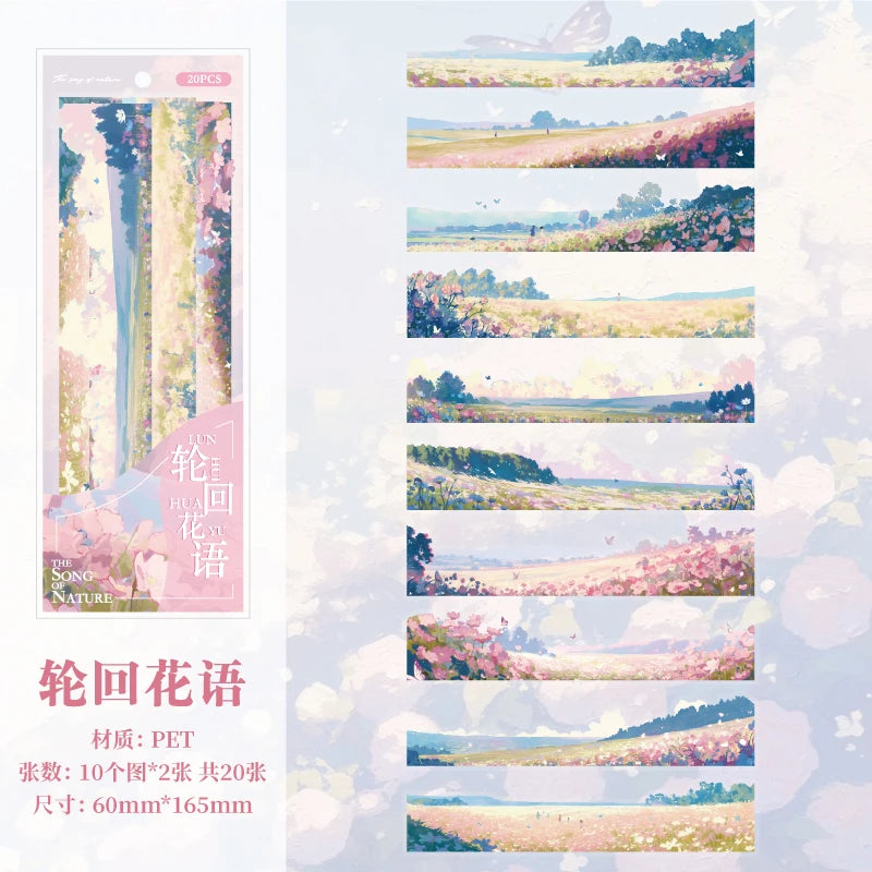 10pcs Strip Landscape PET Sticker Pack natural scenery Junk Journal DIY Scrapbooking School Supplies Collage Stationery Stickers