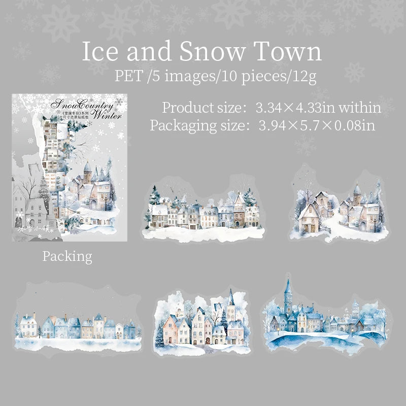 10pcs/pack Winter snow scenery PET Stickers DIY Scrapbooking Decor Photo Album Creative Stationery Collage Materials Stickers