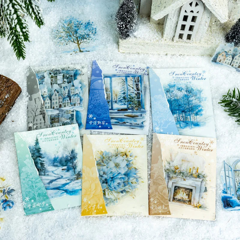 10pcs/pack Winter snow scenery PET Stickers DIY Scrapbooking Decor Photo Album Creative Stationery Collage Materials Stickers