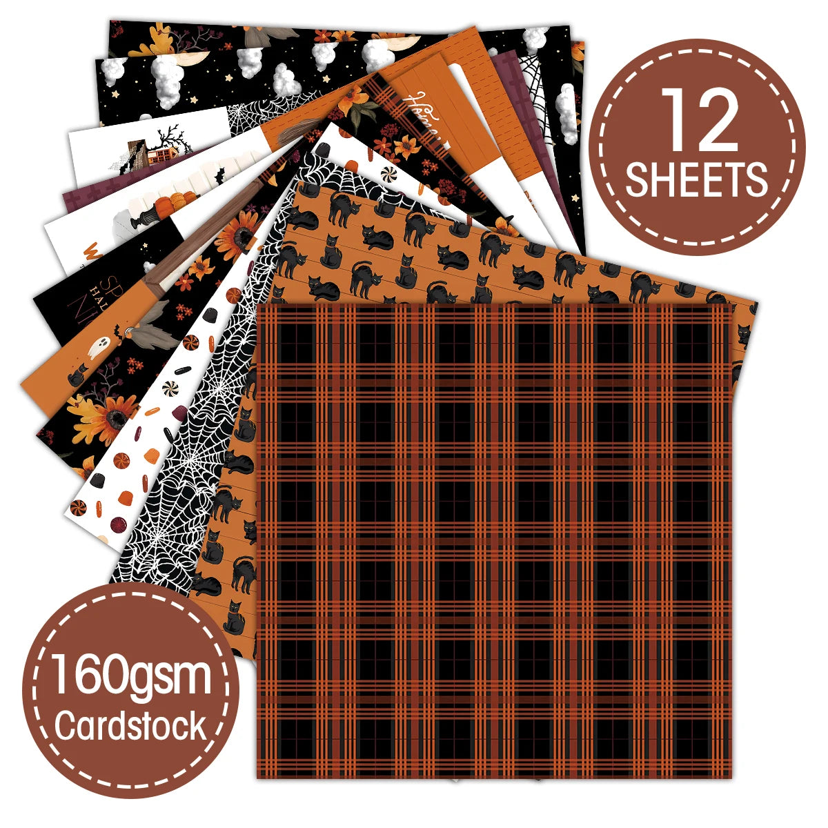 12sheets Retro Vintage Halloween Scrapbook Paper Kit 6Inch Single-Sided Decoupage Paper for Crafts,Journaling,Scrapbook Supplies