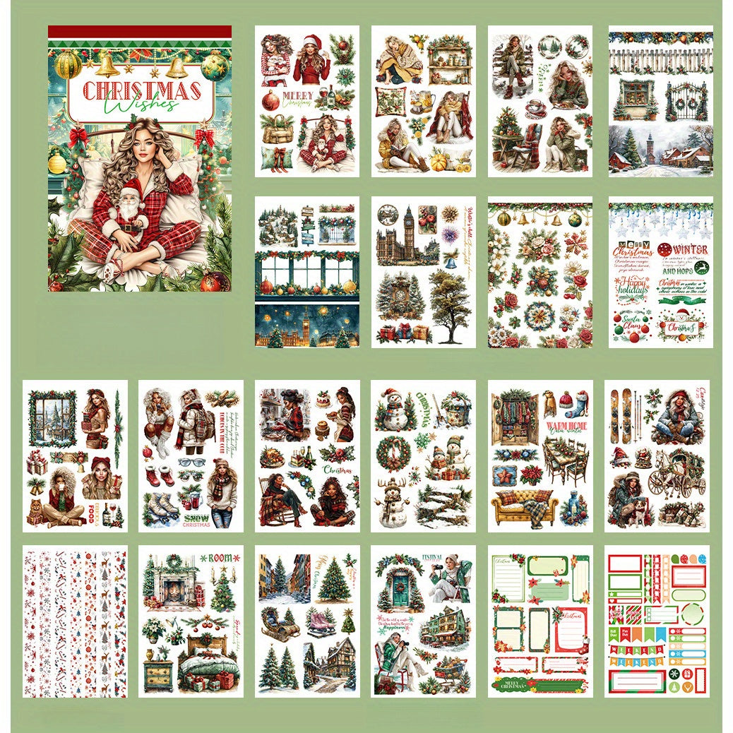 A5 Christmas themed sticker book PET material, pre-cut model, retro style, diary decoration, substrate