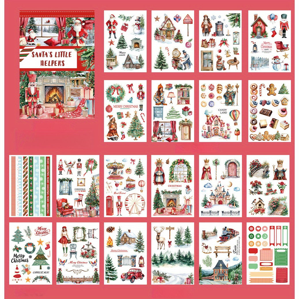 A5 Christmas themed sticker book PET material, pre-cut model, retro style, diary decoration, substrate