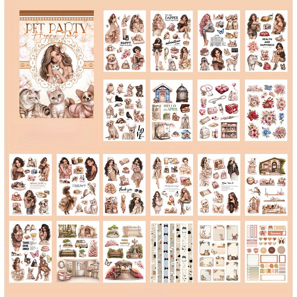 A5 Christmas themed sticker book PET material, pre-cut model, retro style, diary decoration, substrate