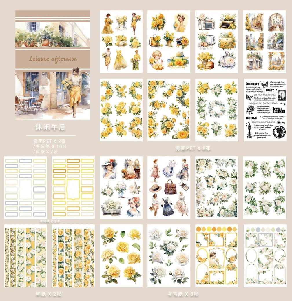 20Sheets Vintage Sticker Book Halloween Christmas Girls Flowers PET Washi Stickers for Scrapbooking Journal Diary Decoration