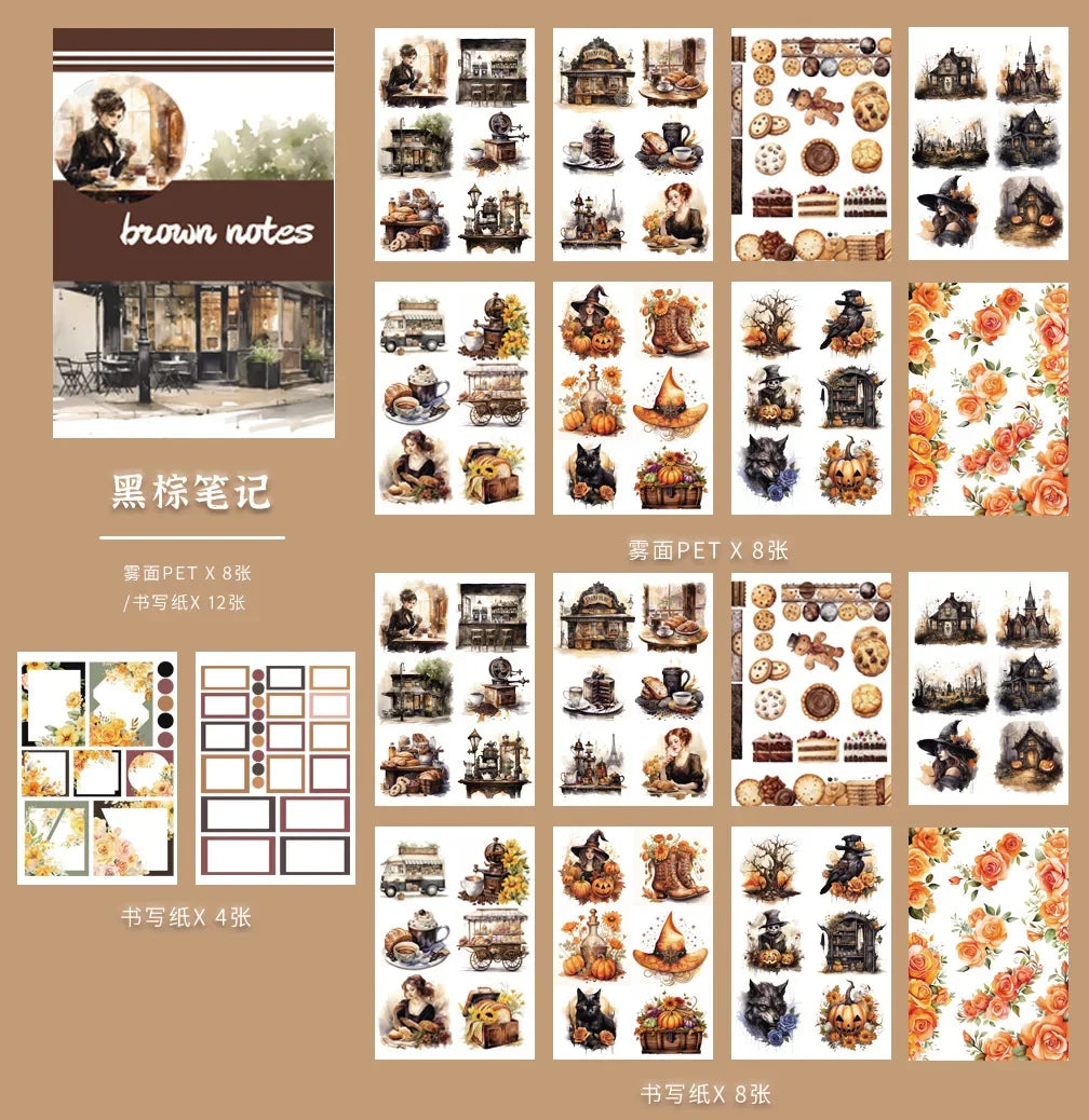 20Sheets Vintage Sticker Book Halloween Christmas Girls Flowers PET Washi Stickers for Scrapbooking Journal Diary Decoration