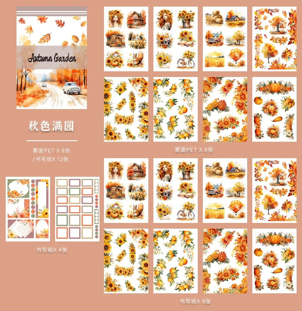 20Sheets Vintage Sticker Book Halloween Christmas Girls Flowers PET Washi Stickers for Scrapbooking Journal Diary Decoration