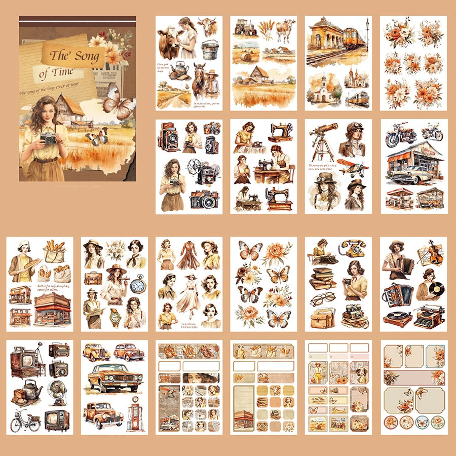 20Sheets Vintage Sticker Book Halloween Christmas Girls Flowers PET Washi Stickers for Scrapbooking Journal Diary Decoration
