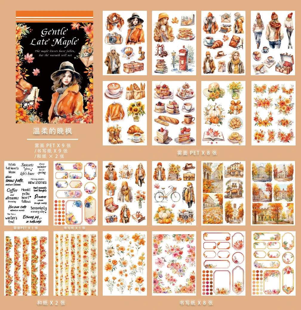 20Sheets Vintage Sticker Book Halloween Christmas Girls Flowers PET Washi Stickers for Scrapbooking Journal Diary Decoration