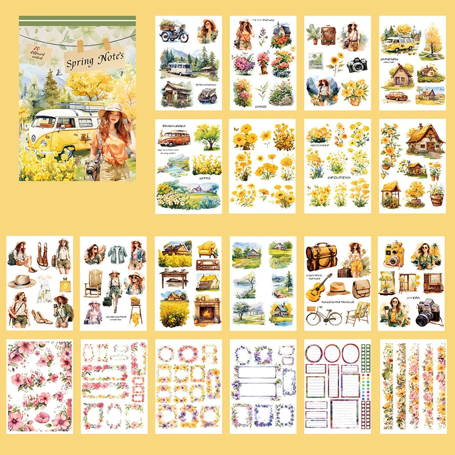 20Sheets Vintage Sticker Book Halloween Christmas Girls Flowers PET Washi Stickers for Scrapbooking Journal Diary Decoration
