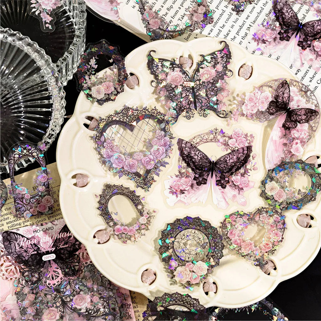 20pcs/pack Lace Sticker Shell Light Design PET Materials Collage Junk Journal DIY Scrapbooking Supplies Aesthetics Decor Sticker