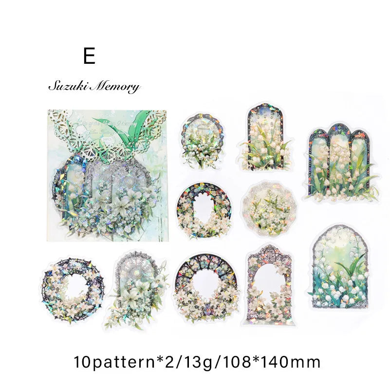 20pcs/pack Lace Sticker Shell Light Design PET Materials Collage Junk Journal DIY Scrapbooking Supplies Aesthetics Decor Sticker