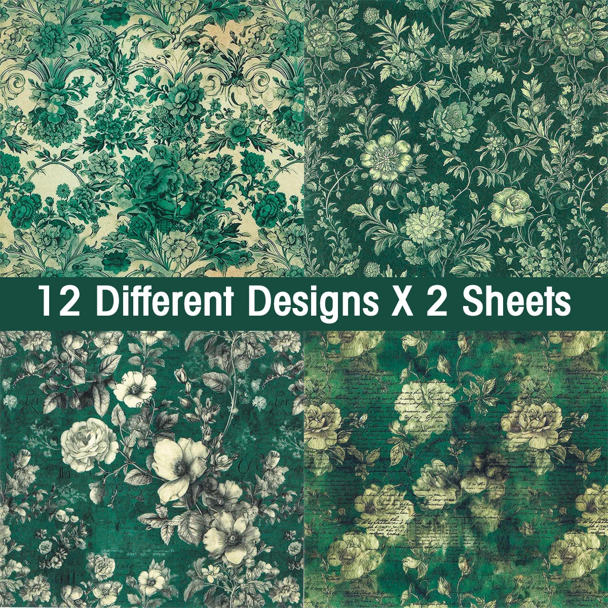 24pcs Green Floral Scrapbook Paper Set,Single-Sided Decorative Art Paper for DIY Crafts,Journaling,Gift Wrapping,Christmas Decor