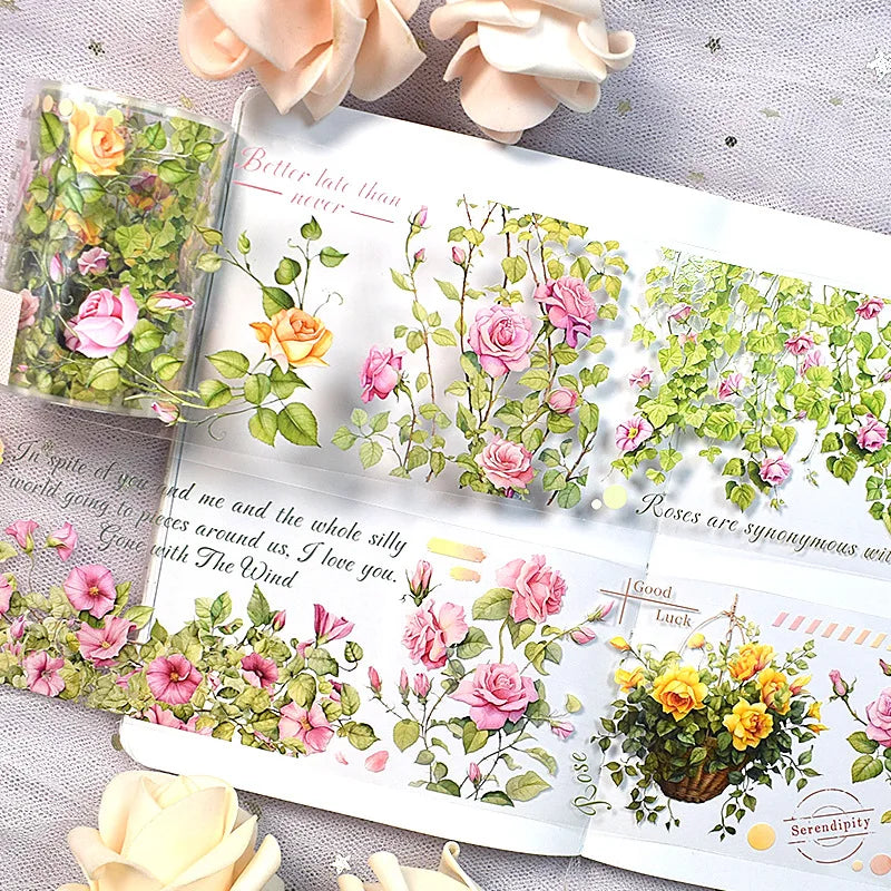 2M Flower PET Roll Stickers for Scrapbooking Girls PET Tape DIY Diary Decoration Washi Tape Scrapbooking Journaling Supplies