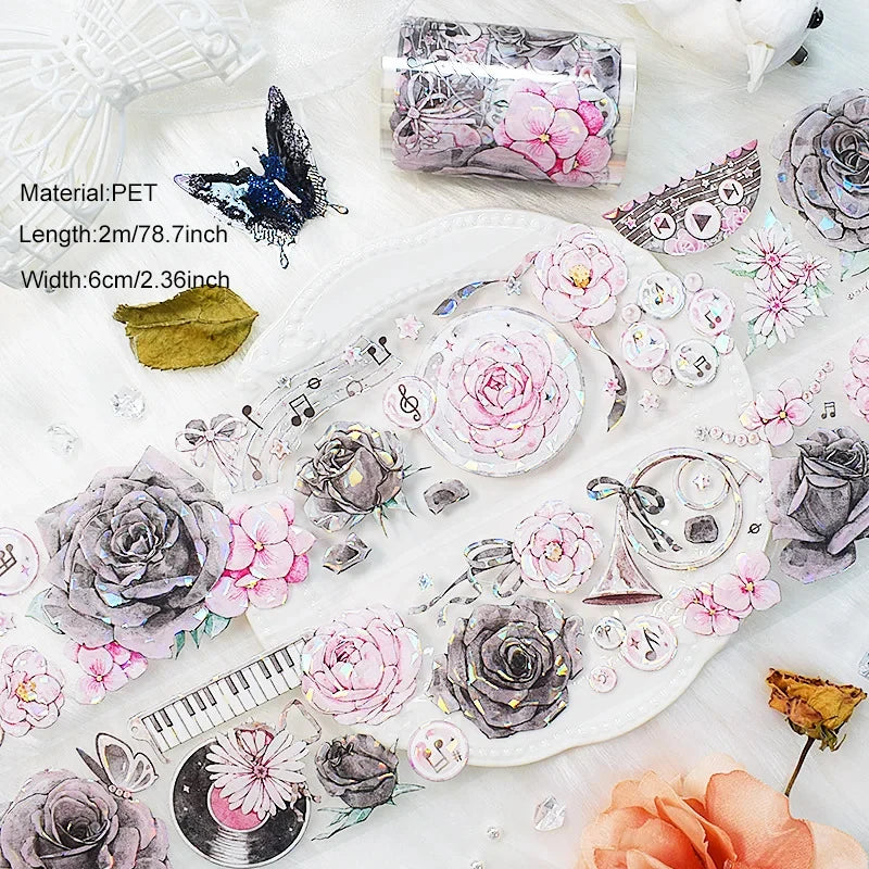 2M Flower PET Roll Stickers for Scrapbooking Girls PET Tape DIY Diary Decoration Washi Tape Scrapbooking Journaling Supplies