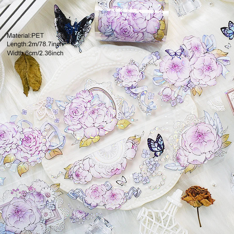 2M Flower PET Roll Stickers for Scrapbooking Girls PET Tape DIY Diary Decoration Washi Tape Scrapbooking Journaling Supplies