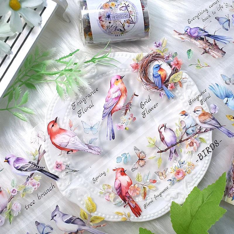 2m/Roll Flower Washi PET Tape Stickers Transparent Decorative Masking Tape for Scrapbooking Journaling Diary Supplies DIY Craft