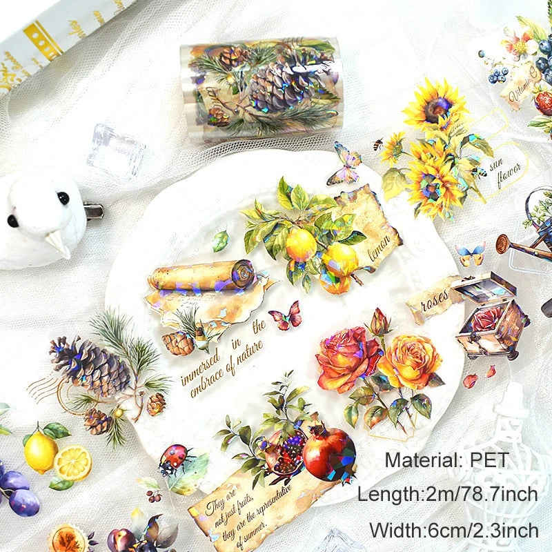 2m/Roll Flower Washi PET Tape Transparent Journaling Scrapbooking Materials DIY Diary Decoration Floral Plant Aesthetic Stickers