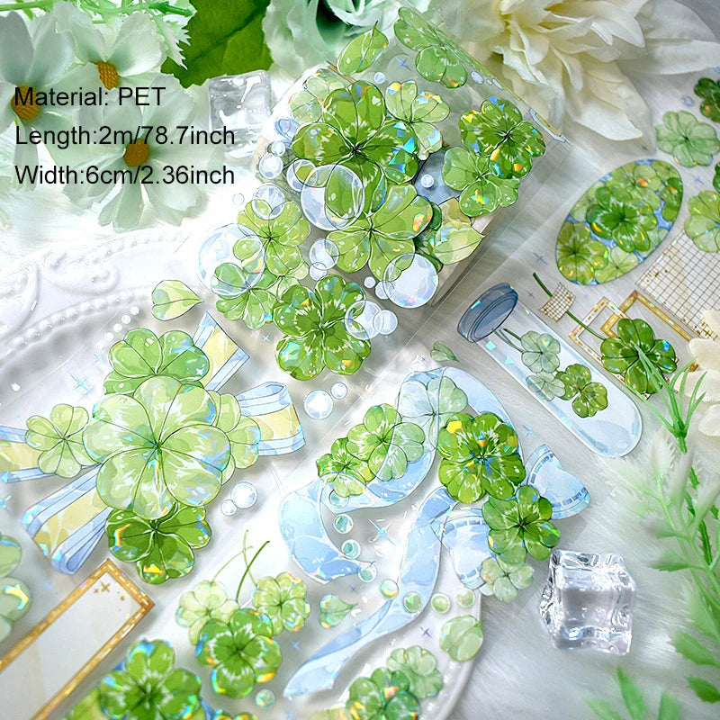 2m/Roll Flower Washi PET Tape Transparent Journaling Scrapbooking Materials DIY Diary Decoration Floral Plant Aesthetic Stickers