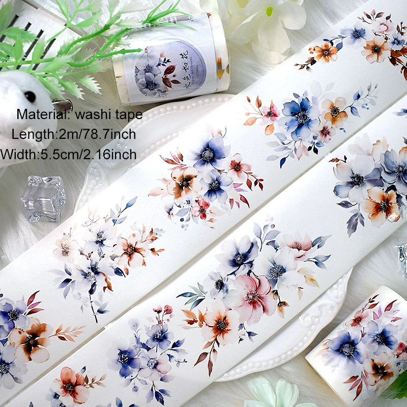 2m/Roll PET Tapes for Journaling Vintage Flowers Scrapbooking Stickers Plants DIY Diary Decoration PET Masking Tape