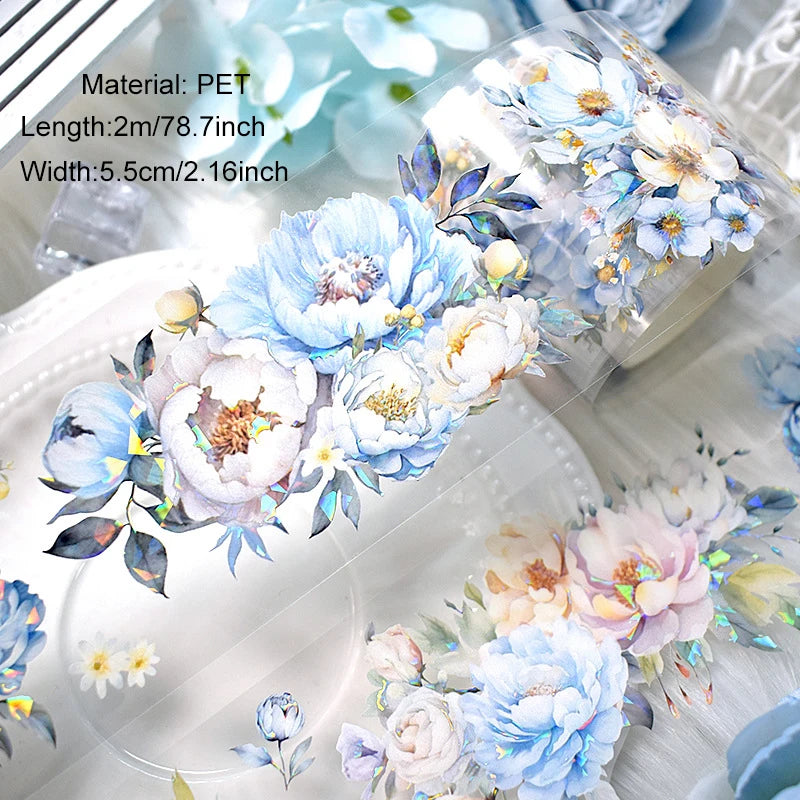 2m/Roll PET Tapes for Journaling Vintage Flowers Scrapbooking Stickers Plants DIY Diary Decoration PET Masking Tape