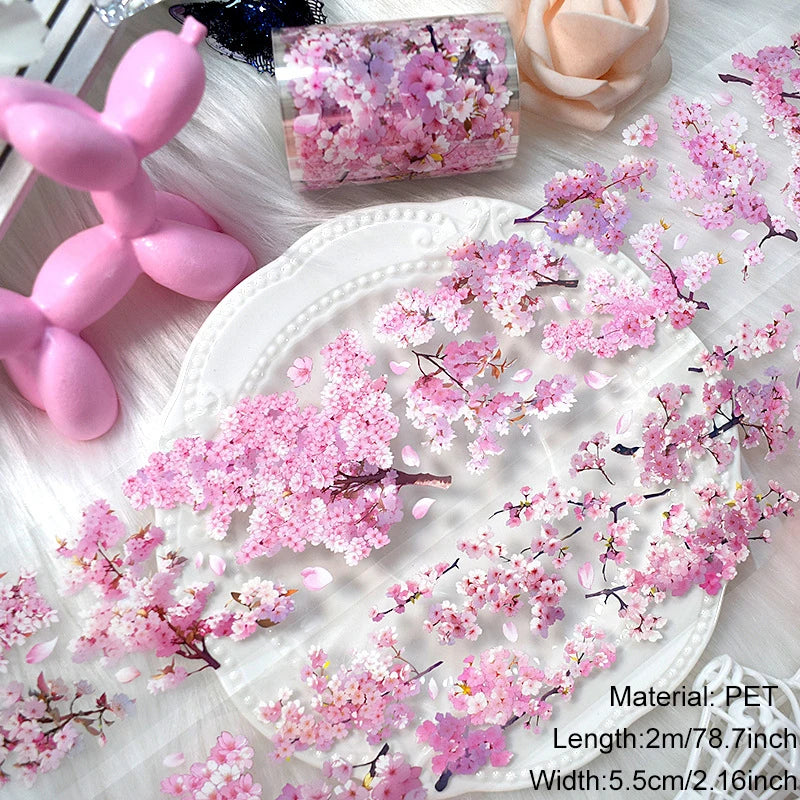 2m/Roll PET Tapes for Journaling Vintage Flowers Scrapbooking Stickers Plants DIY Diary Decoration PET Masking Tape