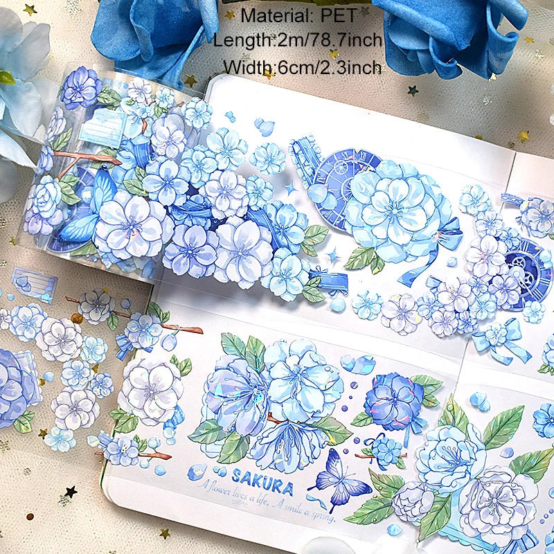 2m/Roll PET Tapes for Journaling Vintage Flowers Scrapbooking Stickers Plants DIY Diary Decoration PET Masking Tape