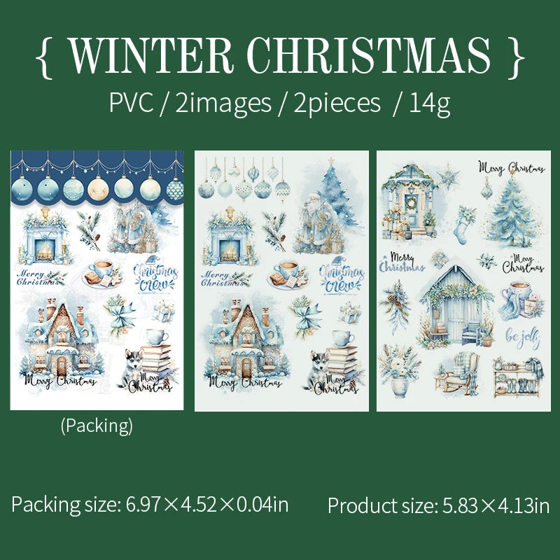 2pcs/pack pvc Stickers Christmas Party Creative Waterproof Adhesive DIY Hand Made Collage Junk Journal Scrapbook Supplies