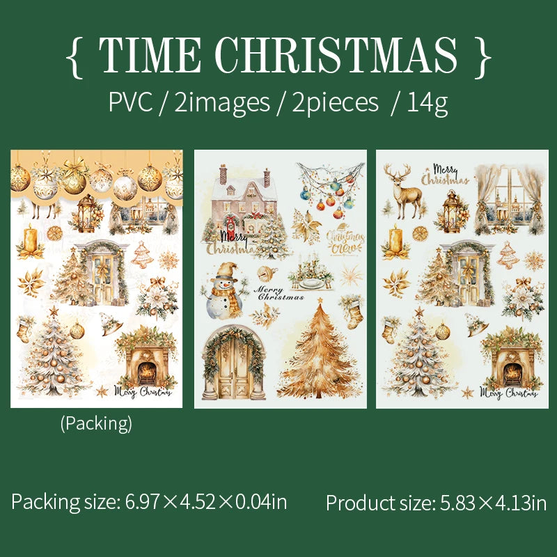 2pcs/pack pvc Stickers Christmas Party Creative Waterproof Adhesive DIY Hand Made Collage Junk Journal Scrapbook Supplies