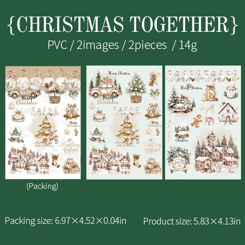 2pcs/pack pvc Stickers Christmas Party Creative Waterproof Adhesive DIY Hand Made Collage Junk Journal Scrapbook Supplies