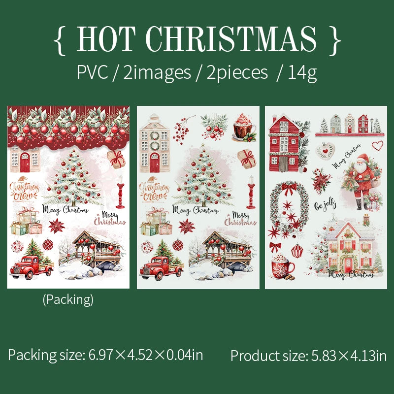 2pcs/pack pvc Stickers Christmas Party Creative Waterproof Adhesive DIY Hand Made Collage Junk Journal Scrapbook Supplies