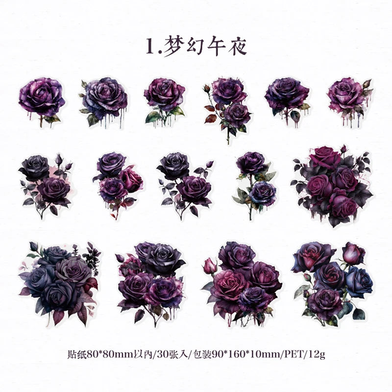 30 pcs The Adventure of Roses Vintage INS Flower Stickers Decorative Stick Labels Diary Album hand made Scrapbooking material
