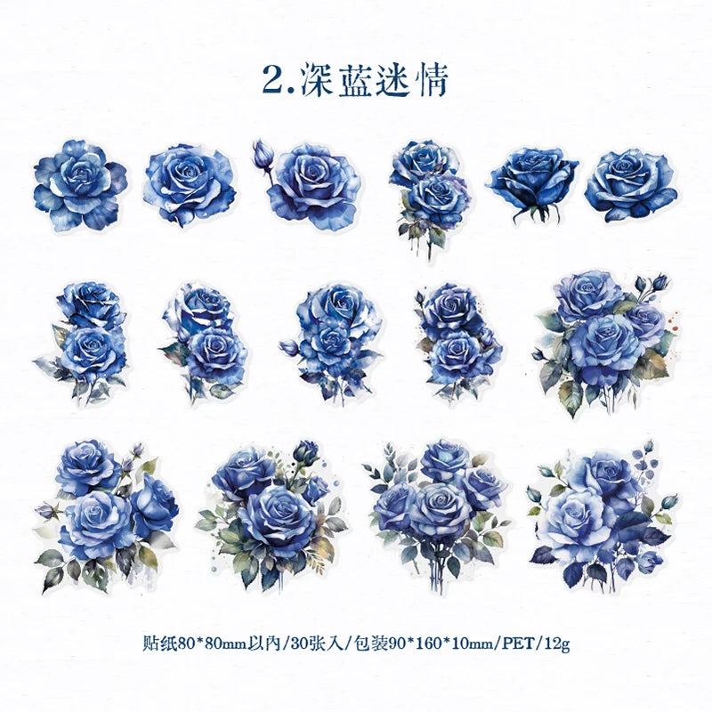 30 pcs The Adventure of Roses Vintage INS Flower Stickers Decorative Stick Labels Diary Album hand made Scrapbooking material
