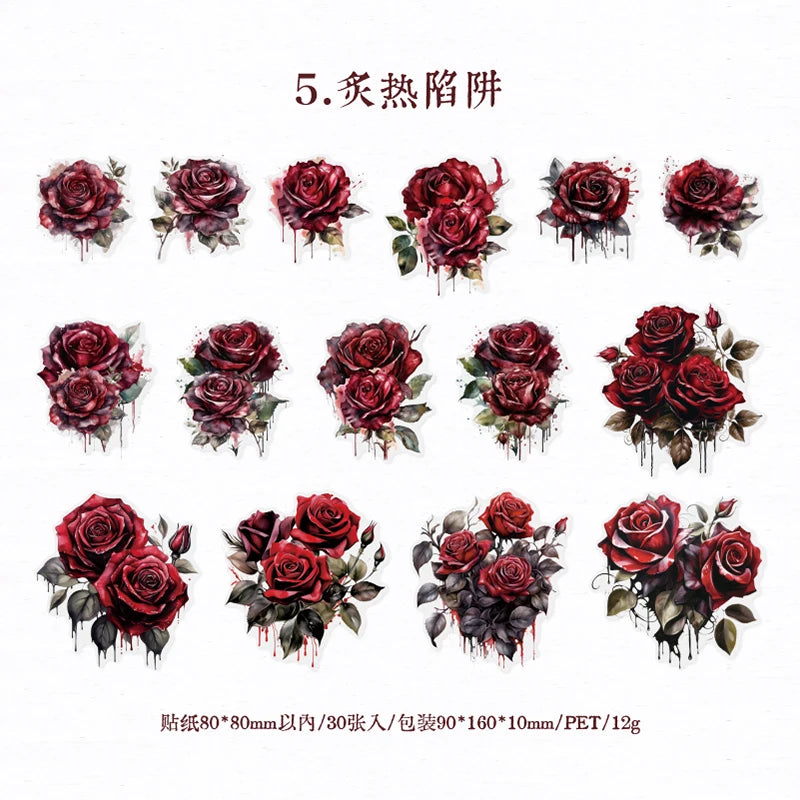 30 pcs The Adventure of Roses Vintage INS Flower Stickers Decorative Stick Labels Diary Album hand made Scrapbooking material
