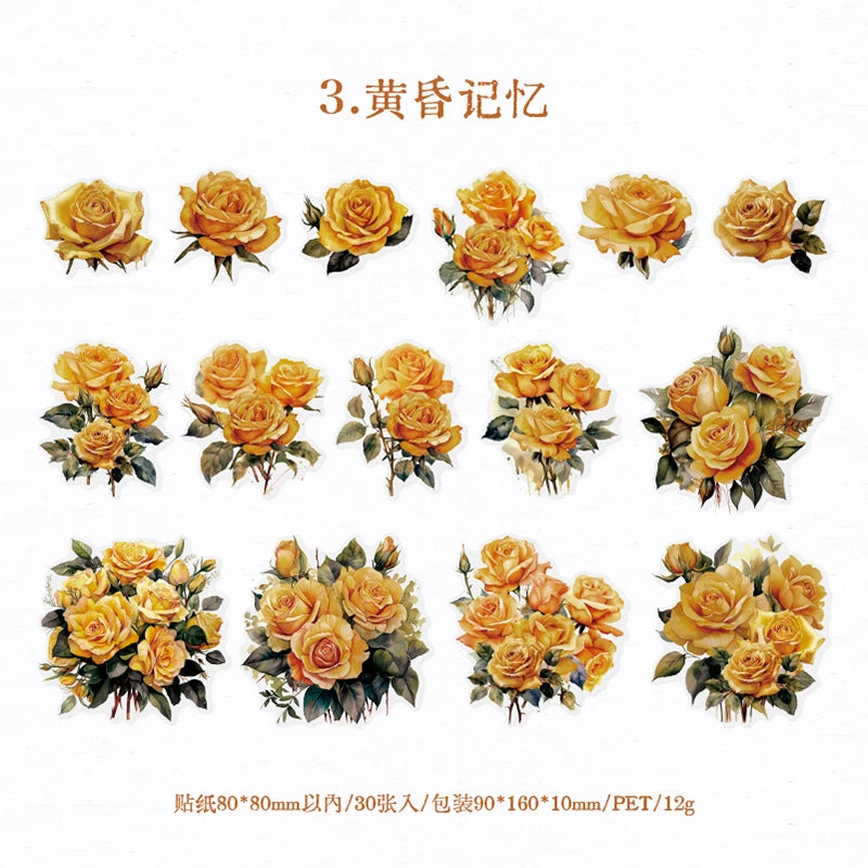 30 pcs The Adventure of Roses Vintage INS Flower Stickers Decorative Stick Labels Diary Album hand made Scrapbooking material