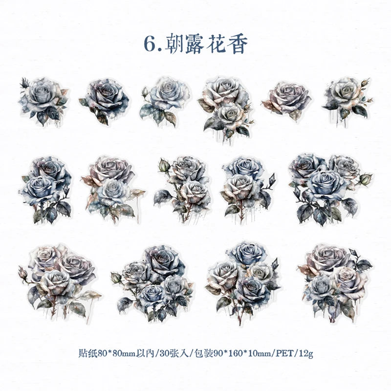 30 pcs The Adventure of Roses Vintage INS Flower Stickers Decorative Stick Labels Diary Album hand made Scrapbooking material