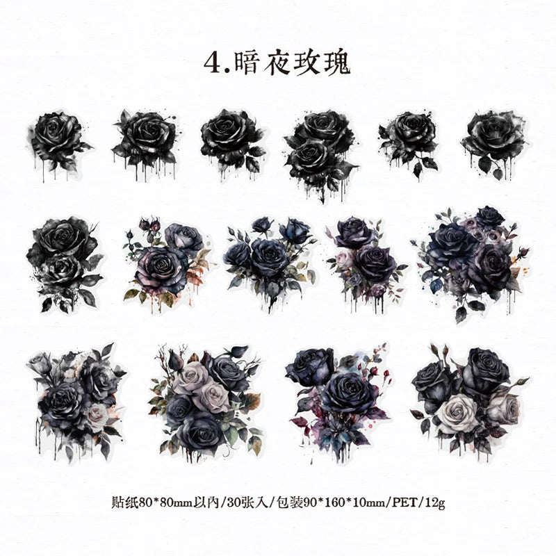 30 pcs The Adventure of Roses Vintage INS Flower Stickers Decorative Stick Labels Diary Album hand made Scrapbooking material