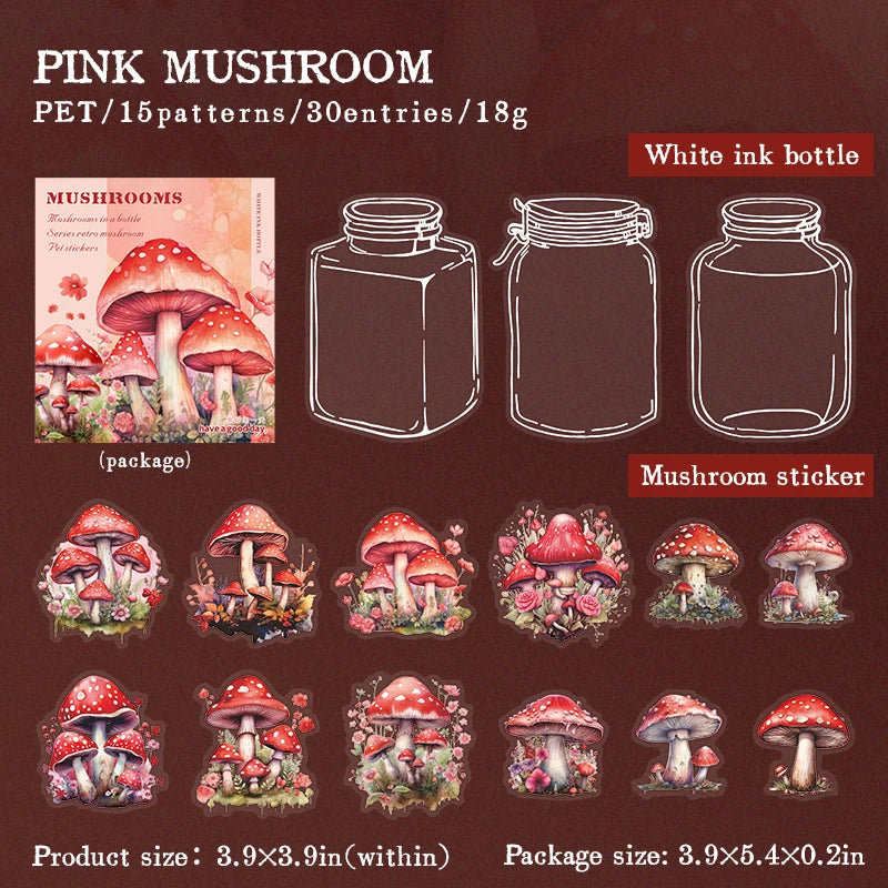 30 pcs Vintage INS thicket mushrooms Stickers Decorative Stick Labels Diary Album Adhesive Diy Scrapbooking material
