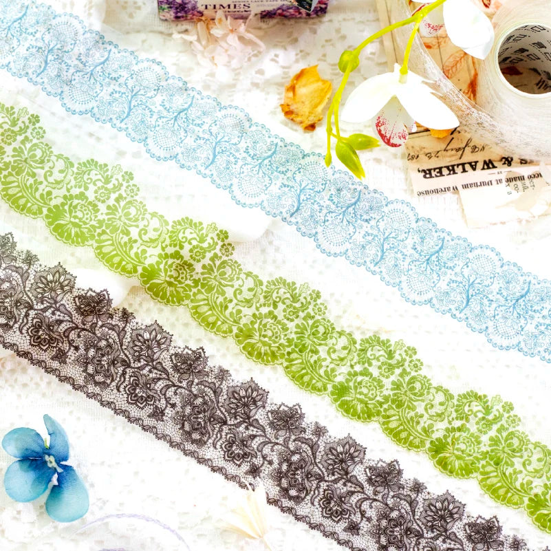 3pcs 2m Retro Lace texture Tapes set DIY Scrapbooking Collage Stationery Decor Junk Journal School Supplies Aesthetics Stickers