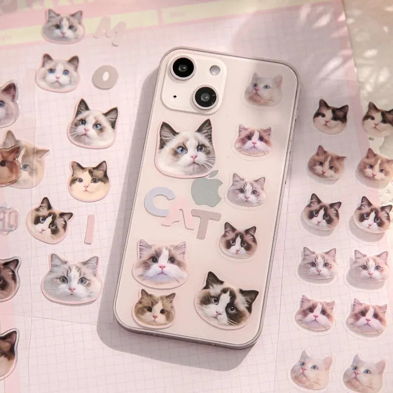 4 Style 3pcs/pack Cartoon Cat Flat Sticker Cute Handbook DIY Material Decorative Scrapbook Stickers