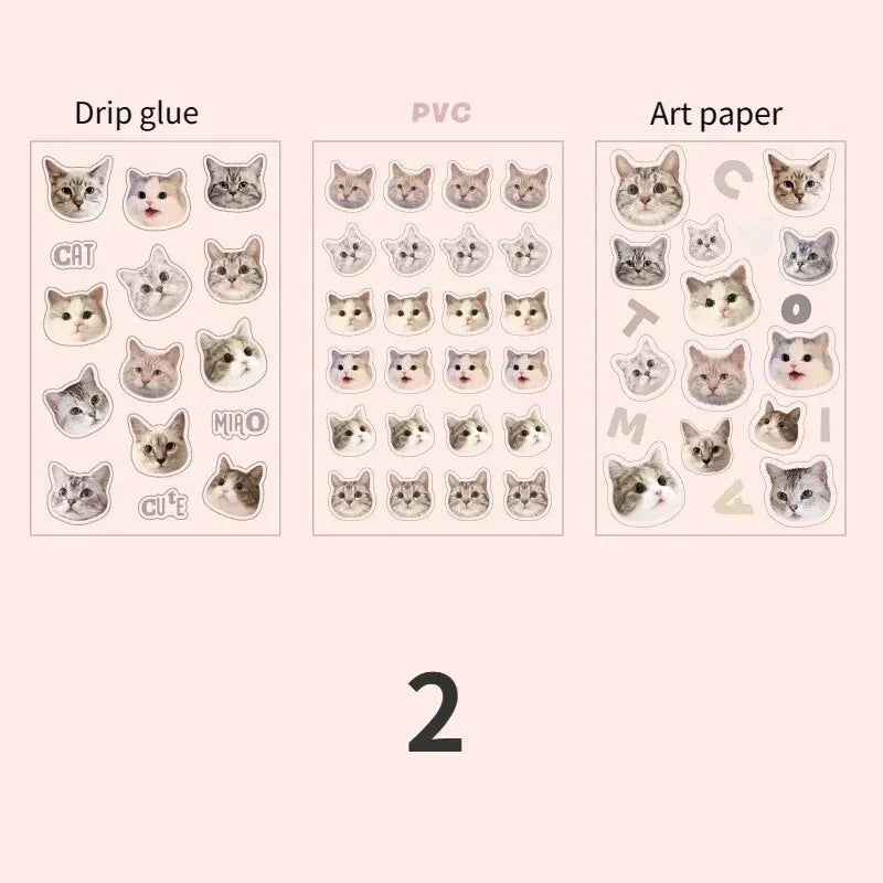 4 Style 3pcs/pack Cartoon Cat Flat Sticker Cute Handbook DIY Material Decorative Scrapbook Stickers