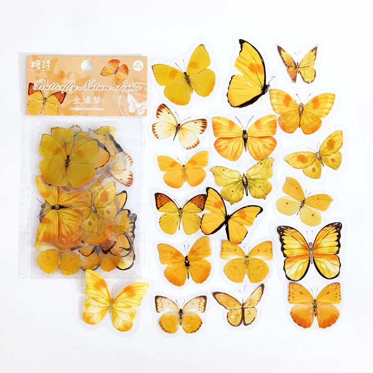 40 pcs/lot Vintage Butterfly PET waterproof sticker Bag Vintage Art decorative hand tent collage Scrapbooking accessories