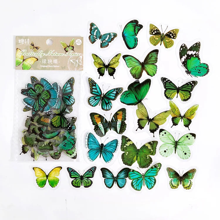 40 pcs/lot Vintage Butterfly PET waterproof sticker Bag Vintage Art decorative hand tent collage Scrapbooking accessories
