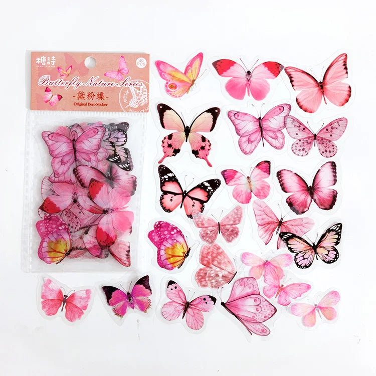 40 pcs/lot Vintage Butterfly PET waterproof sticker Bag Vintage Art decorative hand tent collage Scrapbooking accessories