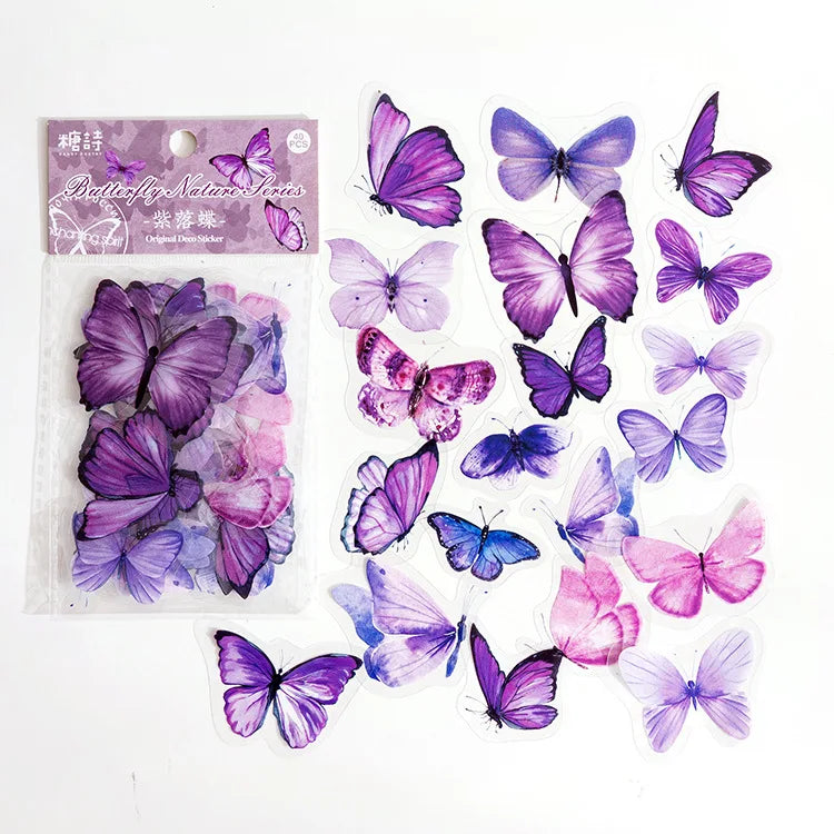 40 pcs/lot Vintage Butterfly PET waterproof sticker Bag Vintage Art decorative hand tent collage Scrapbooking accessories