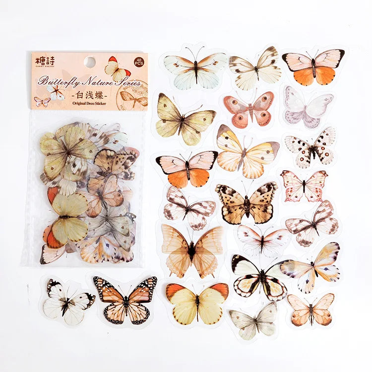 40 pcs/lot Vintage Butterfly PET waterproof sticker Bag Vintage Art decorative hand tent collage Scrapbooking accessories