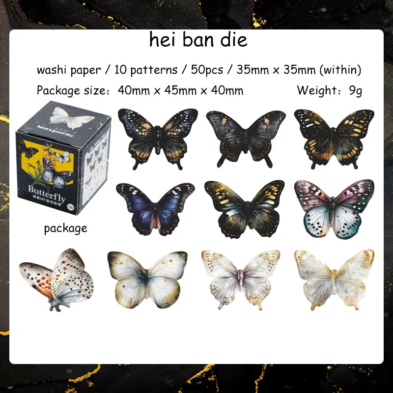 50 Sheets Handmade Butterfly Series Vintage Washi Paper  Sticker Tape Creative DIY Journal Collage Decor Material Stationery