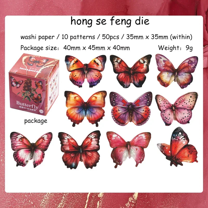 50 Sheets Handmade Butterfly Series Vintage Washi Paper  Sticker Tape Creative DIY Journal Collage Decor Material Stationery